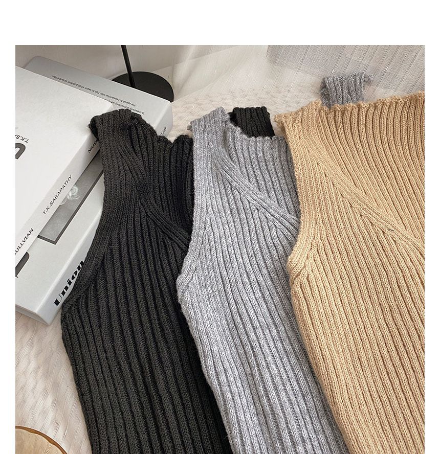 DIYI - V-hals effen slim-fit gebreide jurk