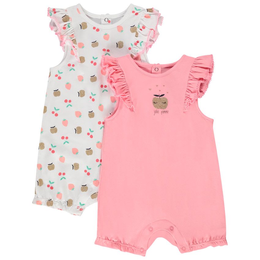 Lot de 2 combinaisons courtes imprimé pomme pour bébé fille - Multicolore