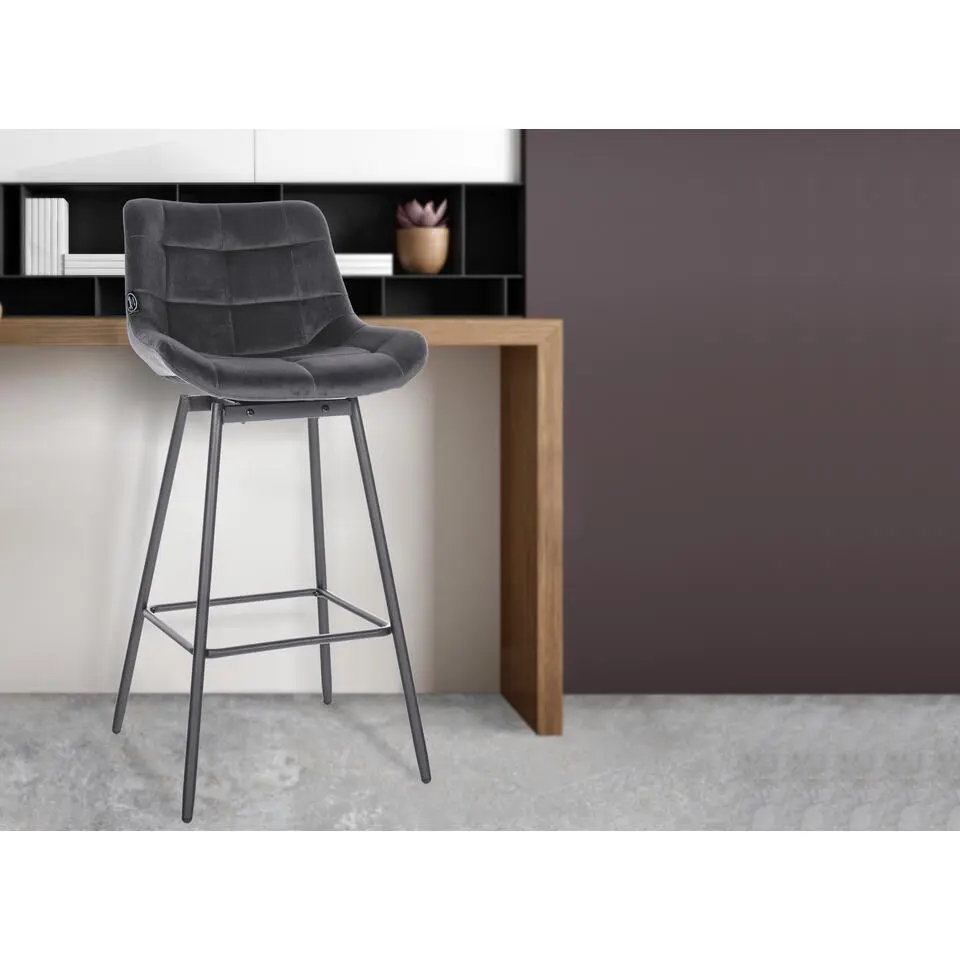 CLP Barkruk Weston zwart Frame - Fluweel - donkergrijs