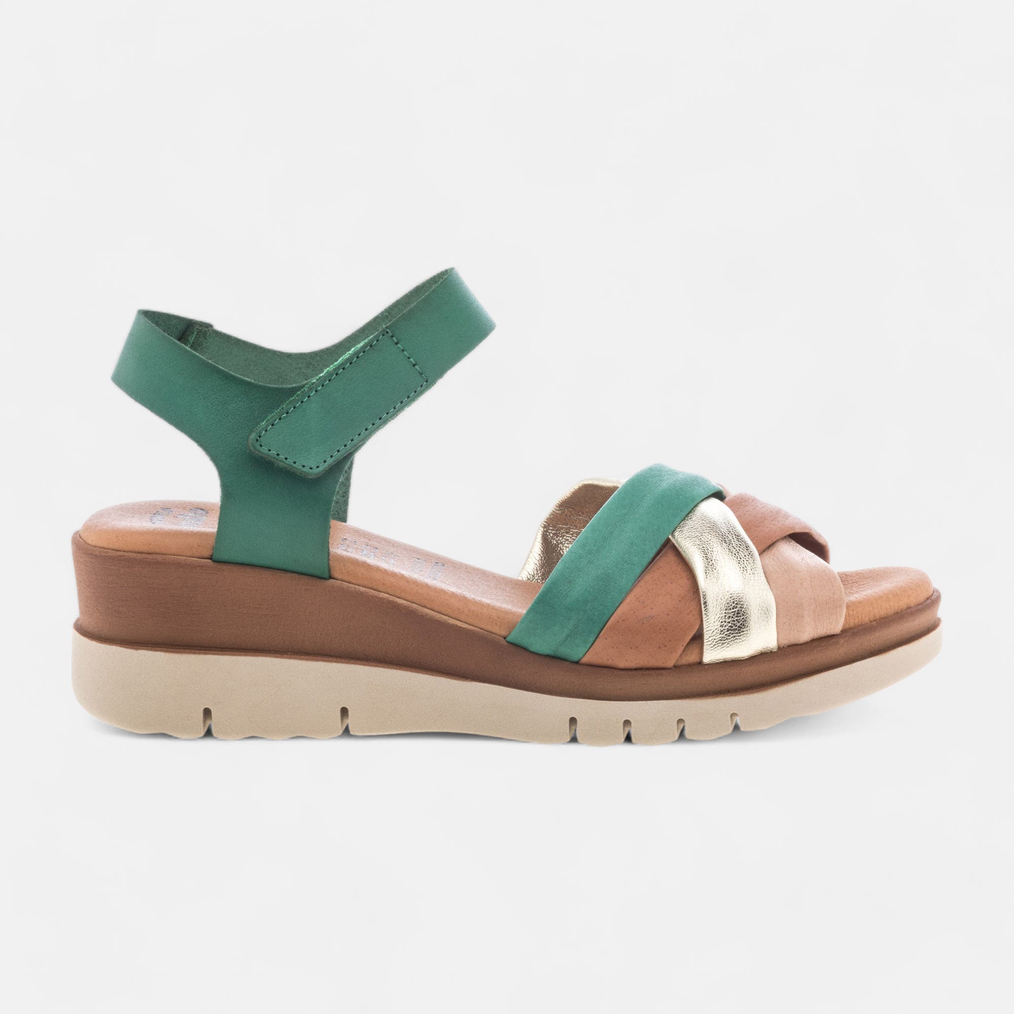 Sandales à talon compensé Femme en cuir vert