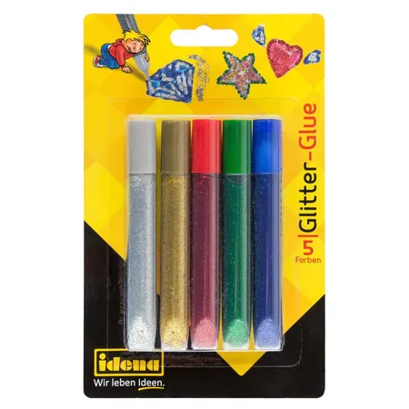 Idena Glitter-Glue, 5 Farben à 10,5 ml, lösungsmittelfrei