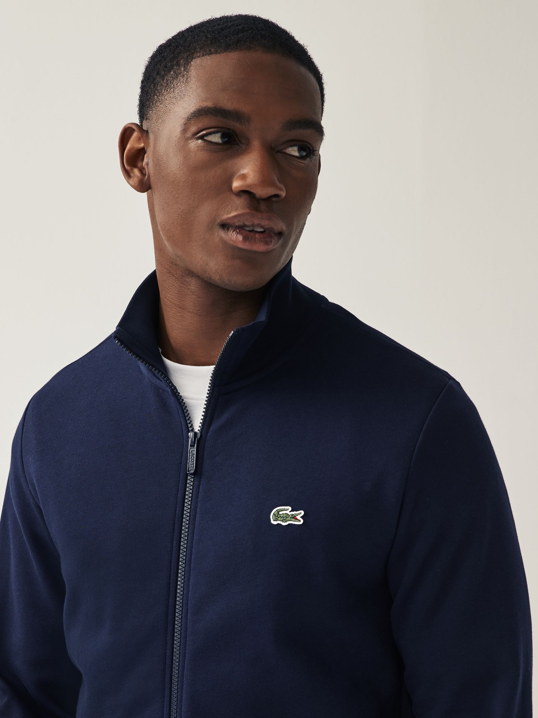 Marineblauw - Lacoste fleece trainingsjack met rits