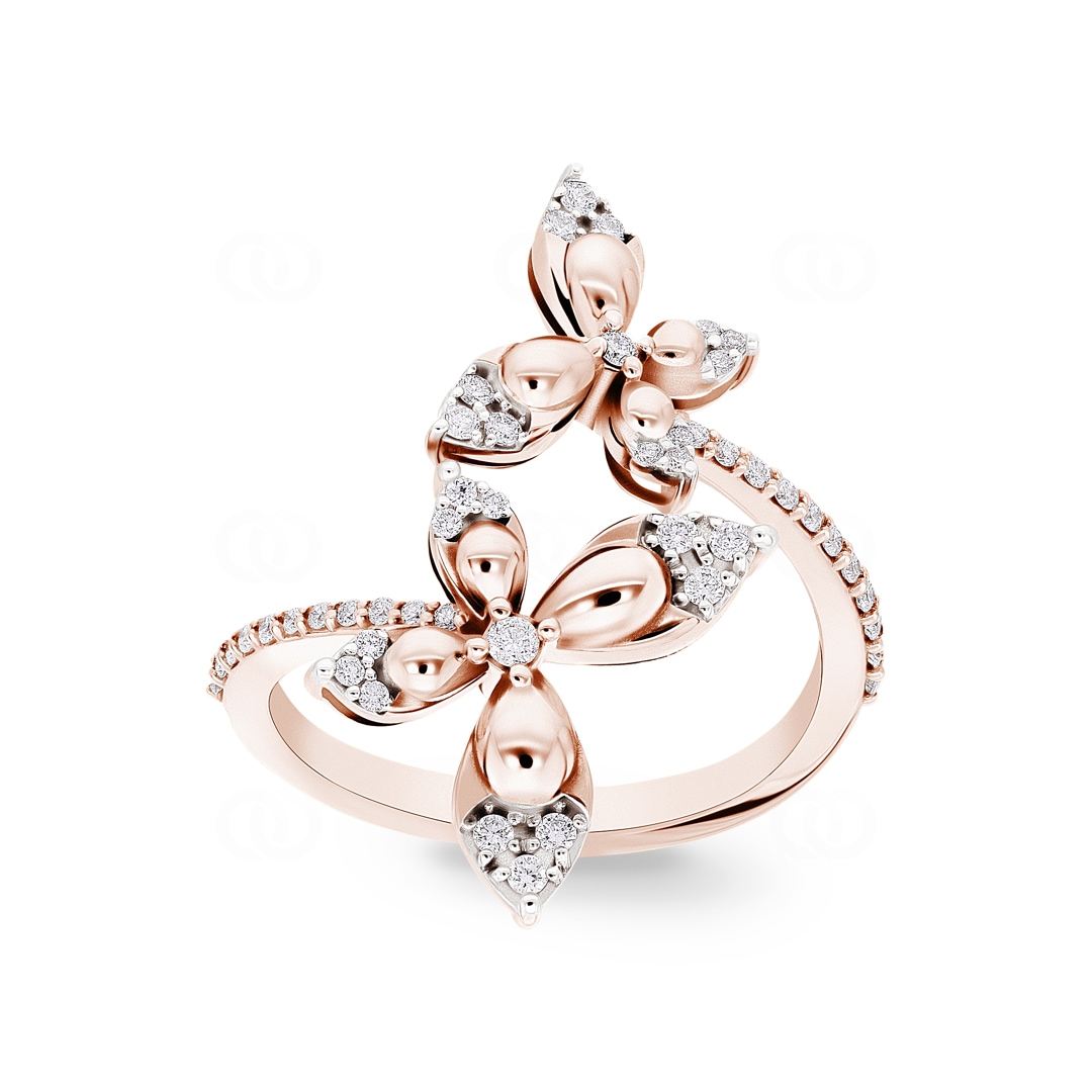 Ring 750/18 K Roségold Schmetterlinge mit Diamanten 0.26 ct H/si