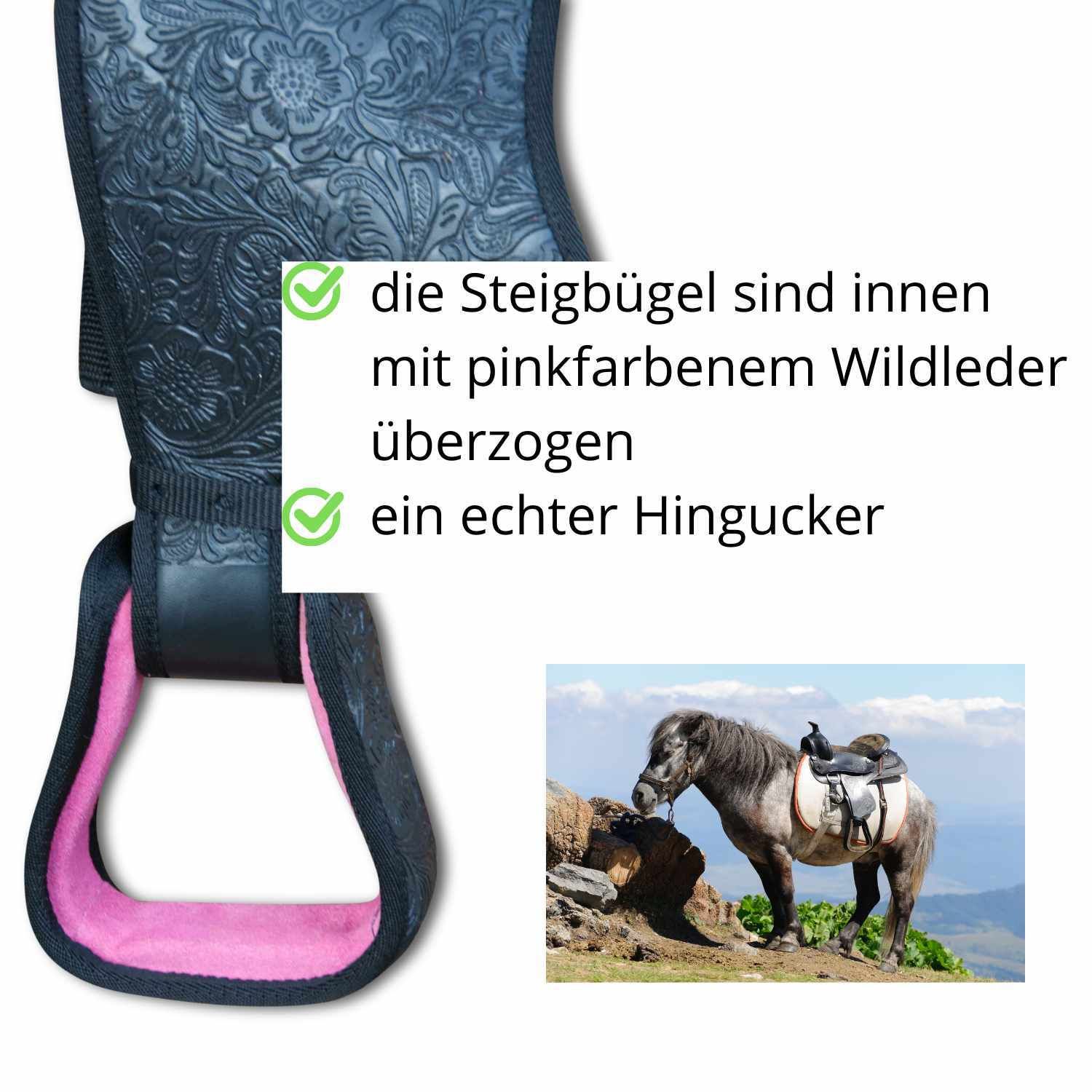 Westernsattel für Kinder DE ROSA schwarz/pink Ponysattel Shetty