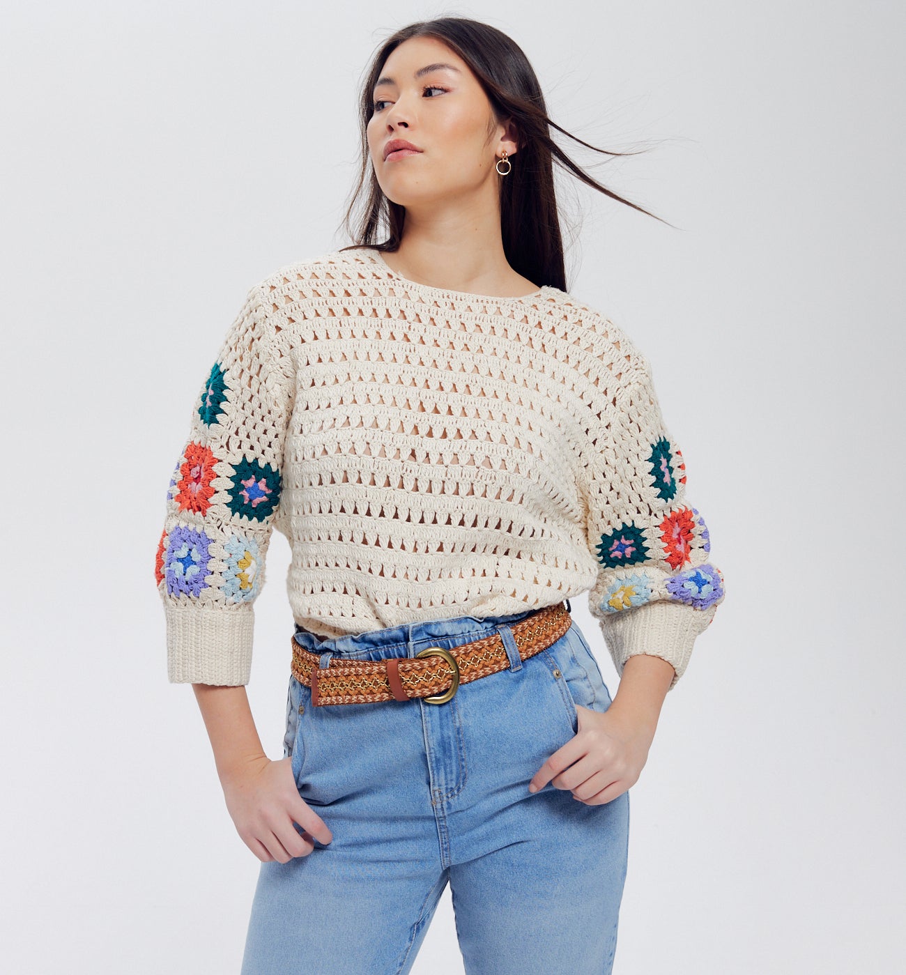 Pull au crochet Femme - Imprimé écru