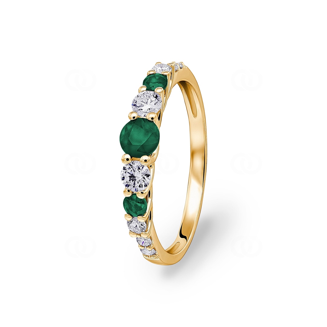 Mémoire Ring 750/18 K Gelbgold mit Smaragden & Diamanten 0.35 ct H/si