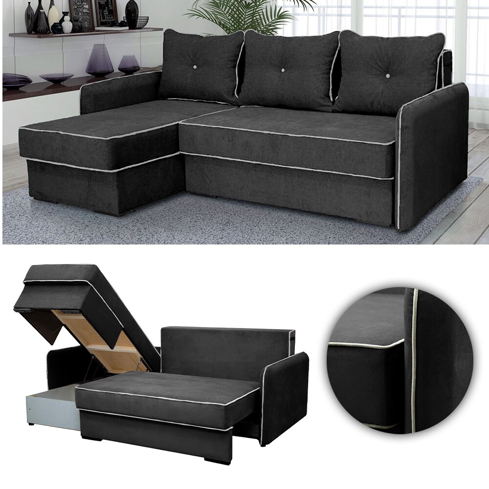 VitaliSpa Ecksofa KANSAS Schlaffunktion Dunkelgrau- Couch Schlafsofa Bett Eckcouch Taschenfederkern Sofa