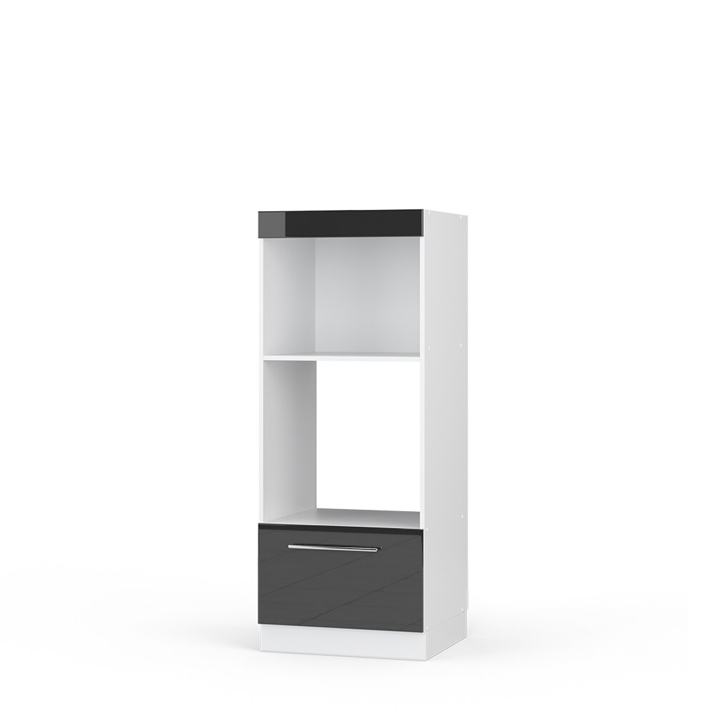 Vicco Mikrowellenumbauschrank Küchenschrank Küchenmöbel Fame-Line Weiß Anthrazit 60 cm modern Hochglanz Küche Einbauküche Blende Hochschrank Schublade Mikrowelle Backofen Küchenzeile