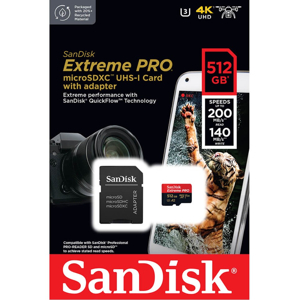 SANDISK - MicroSDXC Extreme Pro 512GB 200MB/s A2 C10 V30 UHS-I