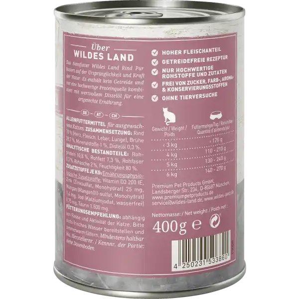 Katzenassfutter Rind PUR mit Distelöl
