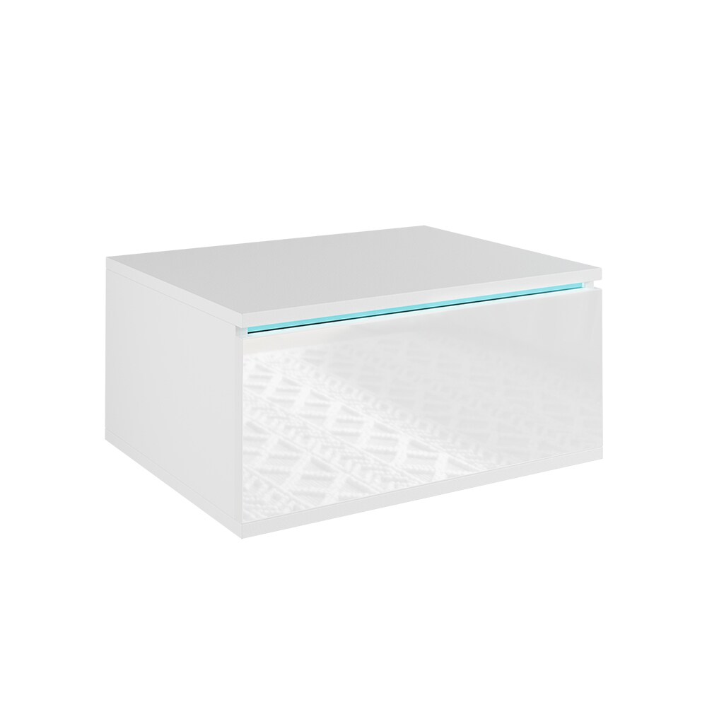 Vicco Nachtschrank Samira 49 x 38 cm, Weiß Hochglanz + LED, Fernbedienung
