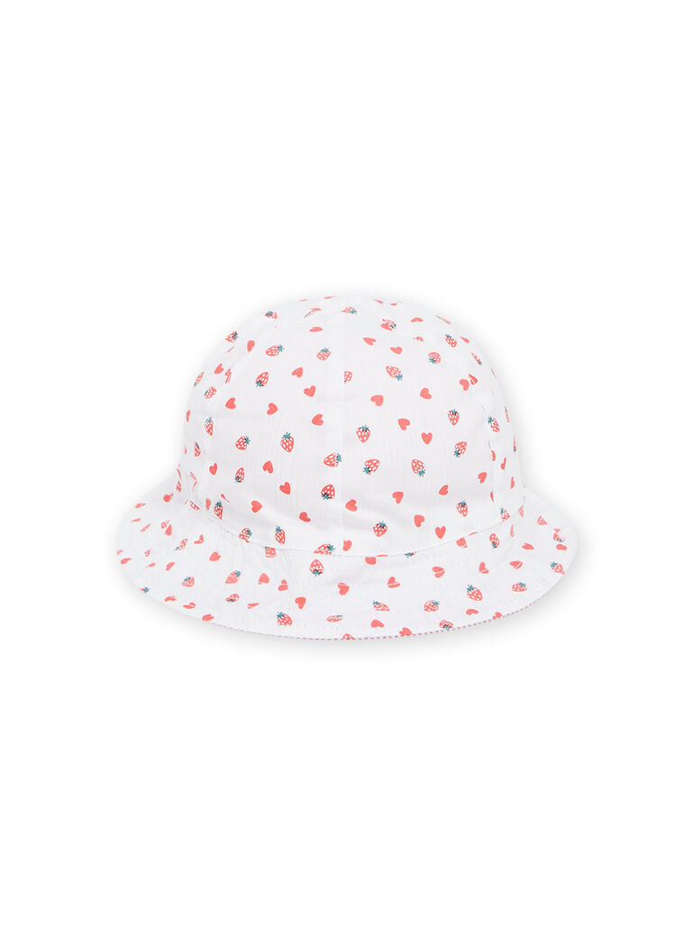 Chapeau blanc et rouge à imprimé fraises et coeurs