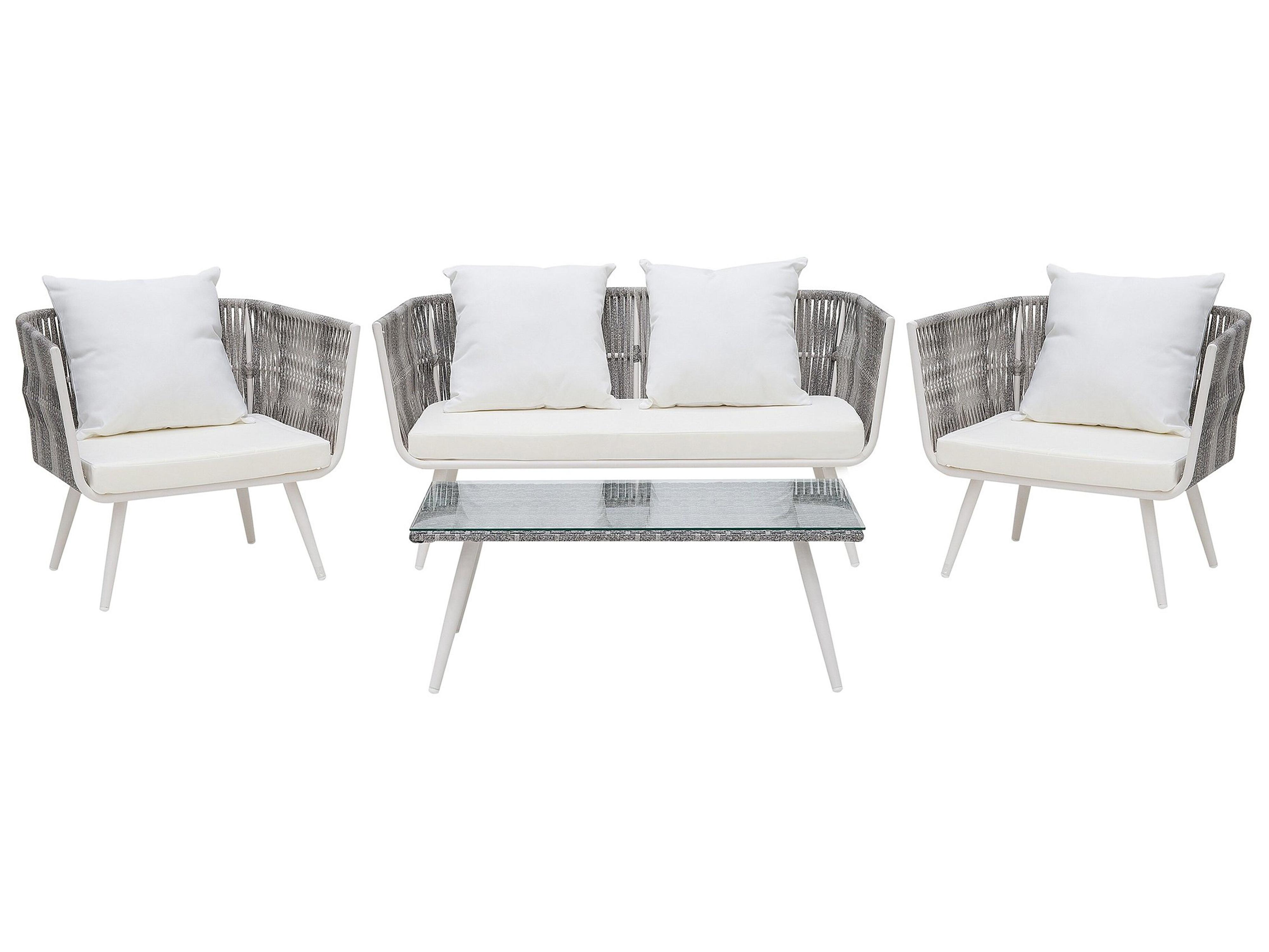 Loungeset met tafel 4-zits RAGUSA PE rotan Gebroken wit