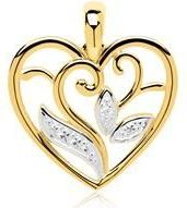 14k gouden bloemen hart hanger met Diamant