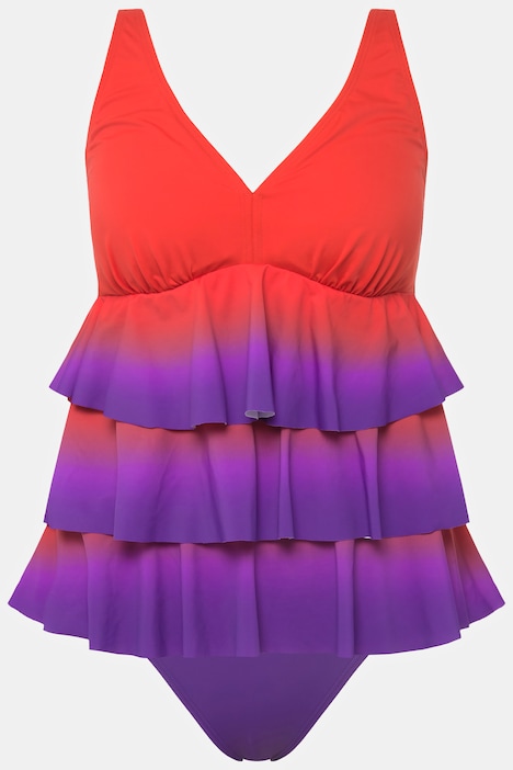 Tankini, Farbverlauf, Volants, Softcups, V-Ausschnitt