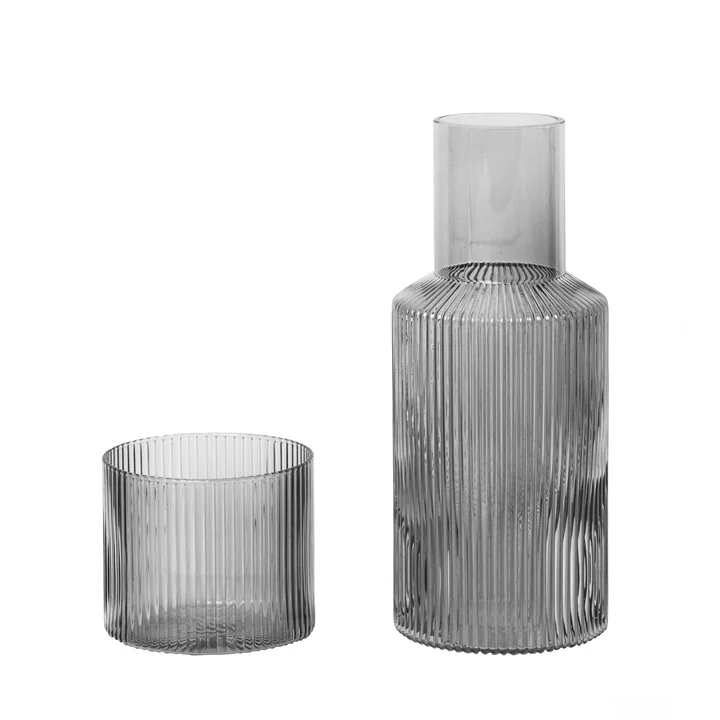 Ferm Living - Ripple Karaffen-Set, klein / smoked grey