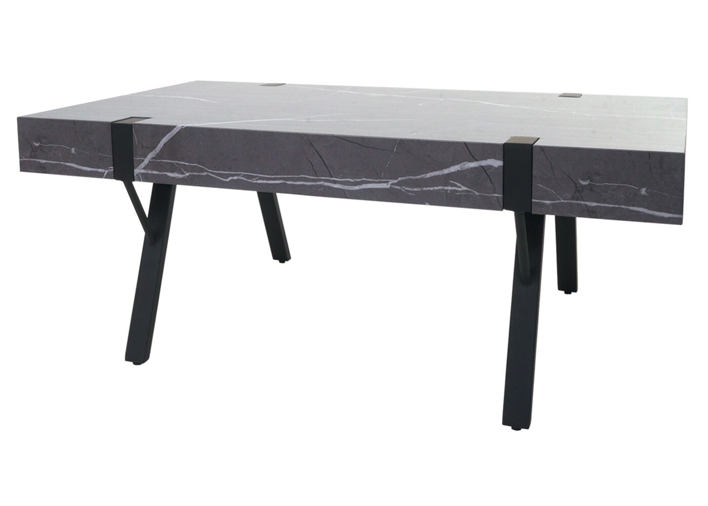Couchtisch MCW-L54, Wohnzimmertisch Beistelltisch Sofatisch, Metall 43x110x60cm ~ Marmor-Optik grau