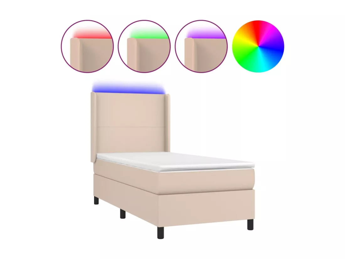 Sommier tapissier matelas LED Cappuccino 100x200 cm Similicuir