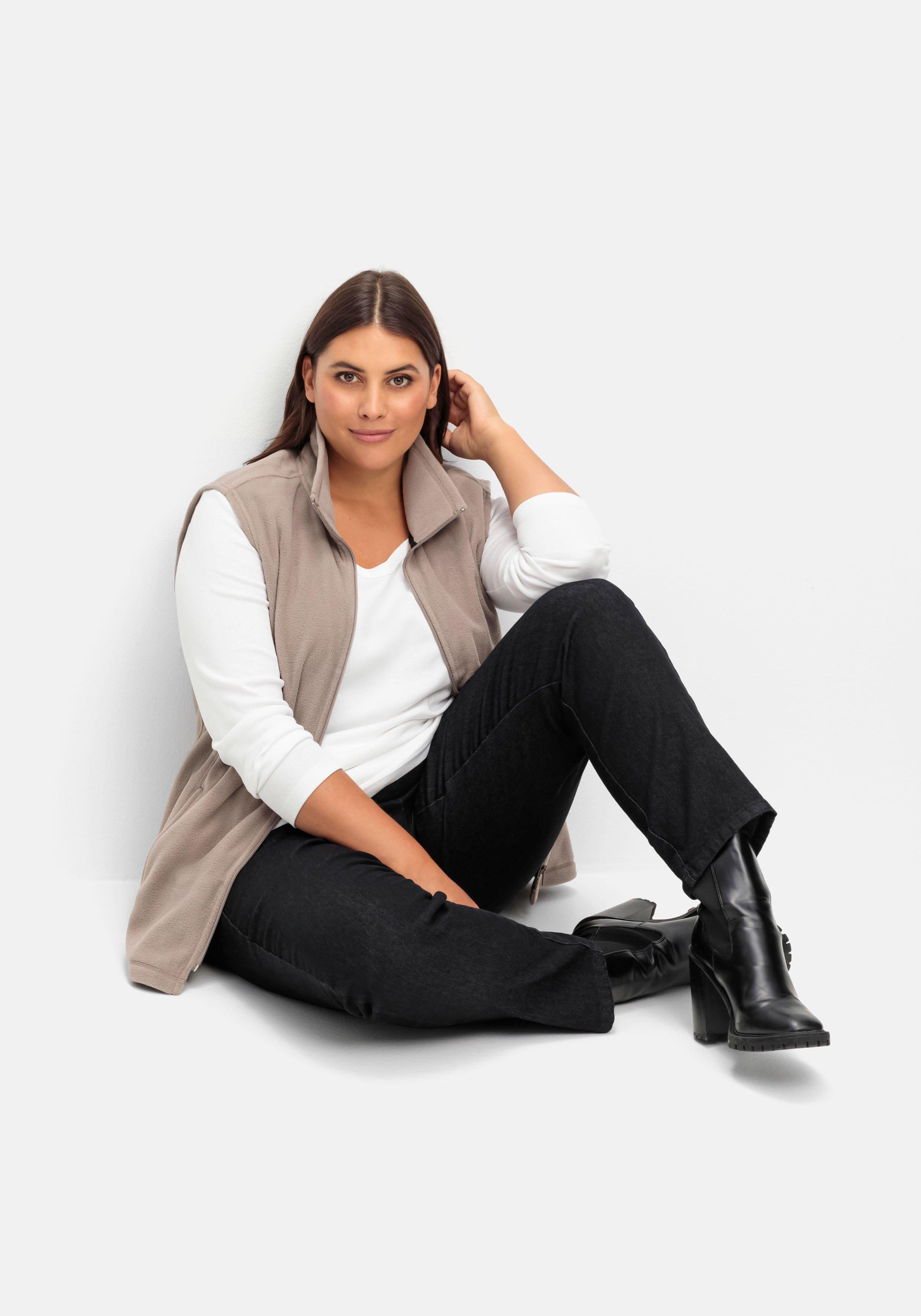 Gerade Jeans mit Smokbund und Used-Effekten