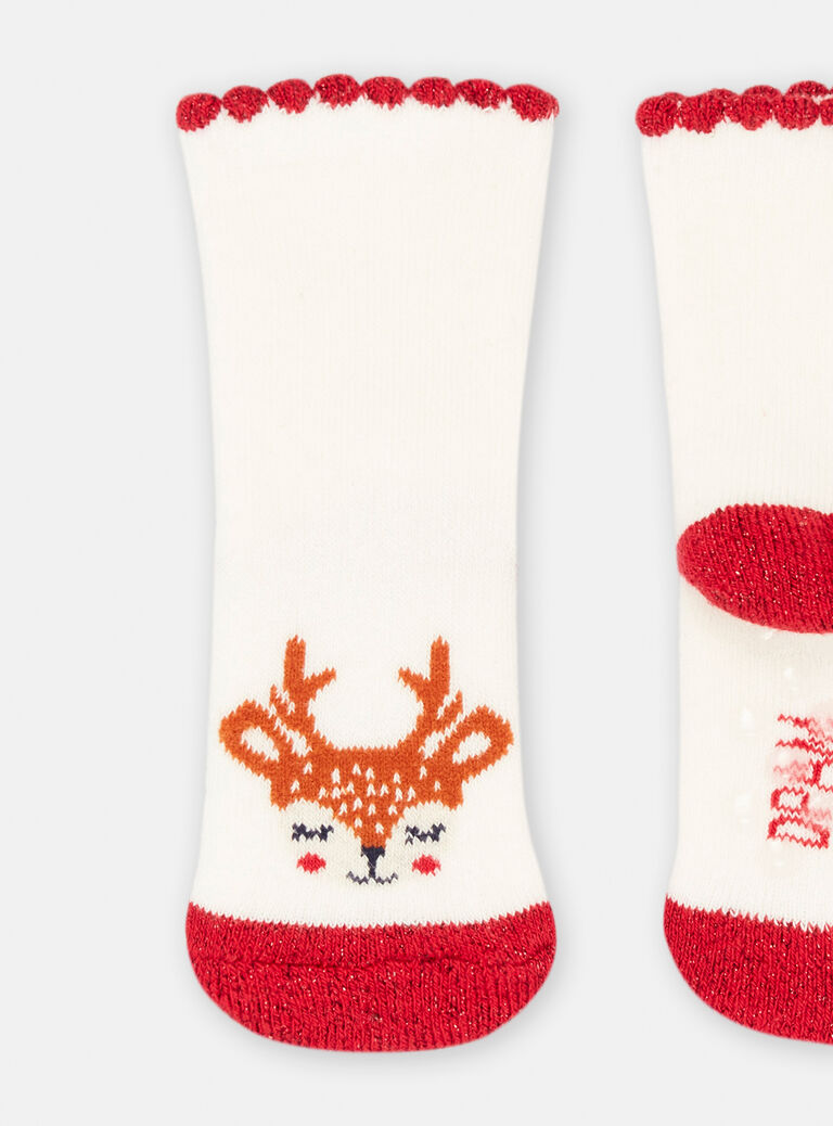 Chaussettes écru motif cerf de noël pour bébé fille