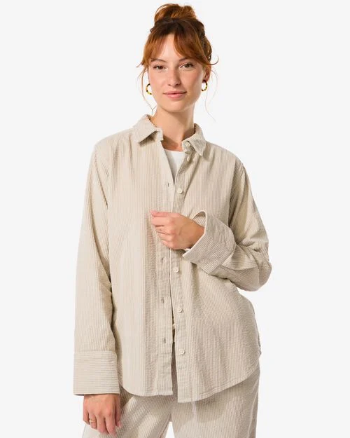 chemise femme Lena en velours côtelé sable