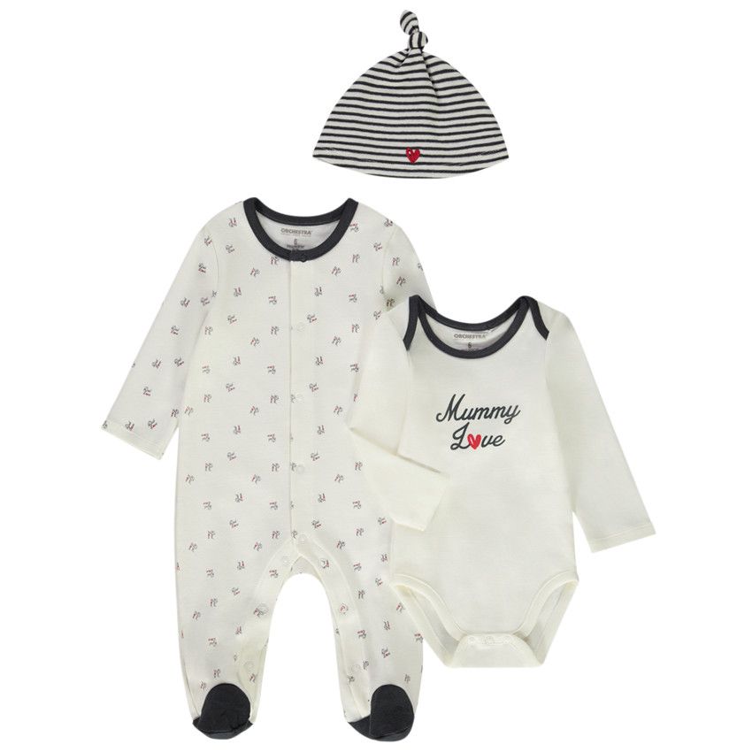 Ensemble 3 pièces imprimé dad & mummy love pour bébé - Ecru