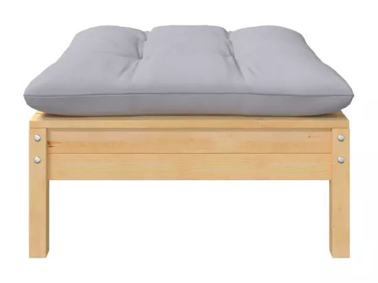 Repose-pied de jardin avec coussin gris Bois de pin massif