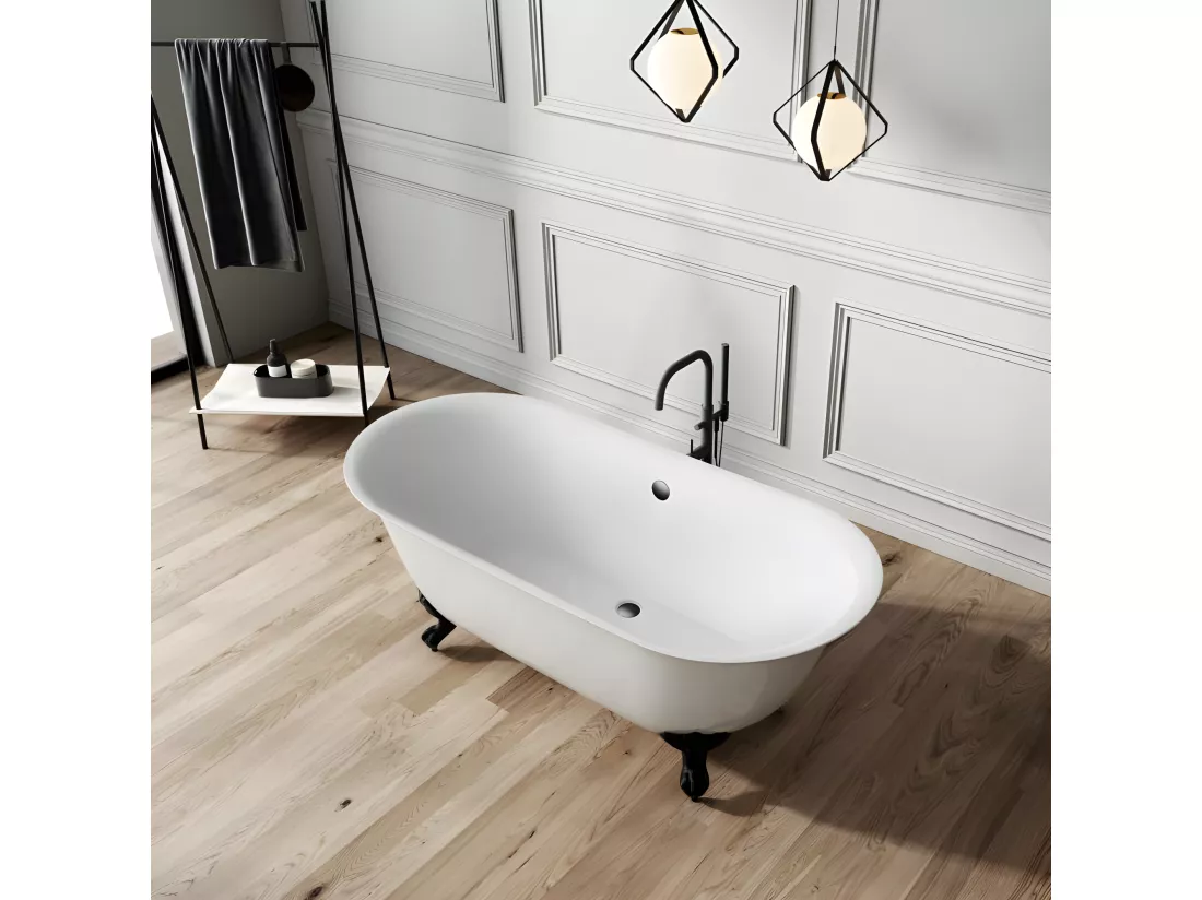 Baignoire ancienne rétro sur pieds SURRY HILLS Blanche 165 cm Pieds de Lion Chromés