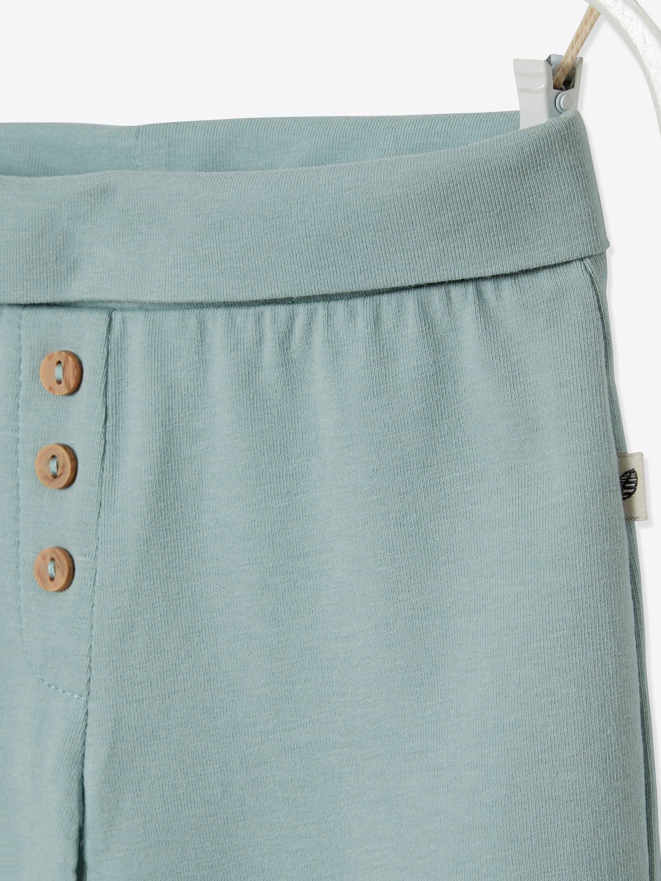 Calça legging de malha 100% algodão orgânico para bebê menina, cor verde claro lisa.