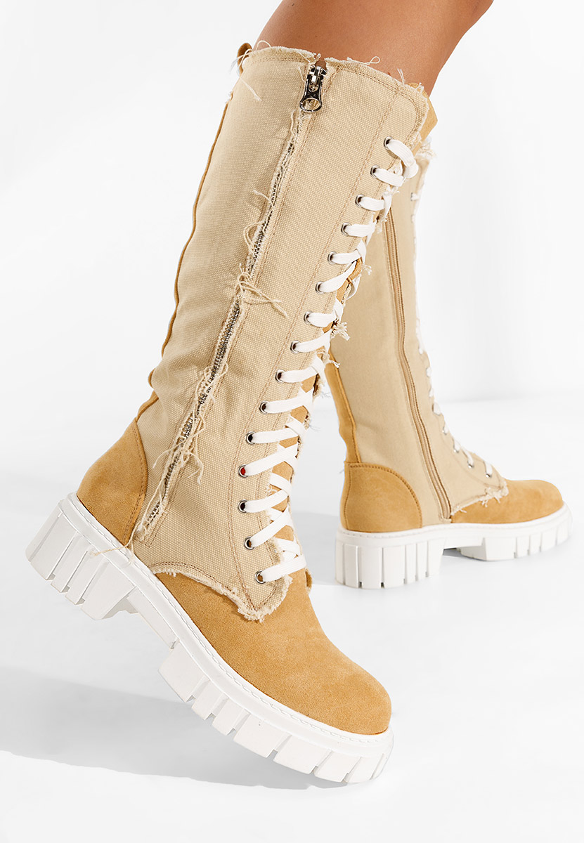Bottes hautes à lacets beige Fomitena