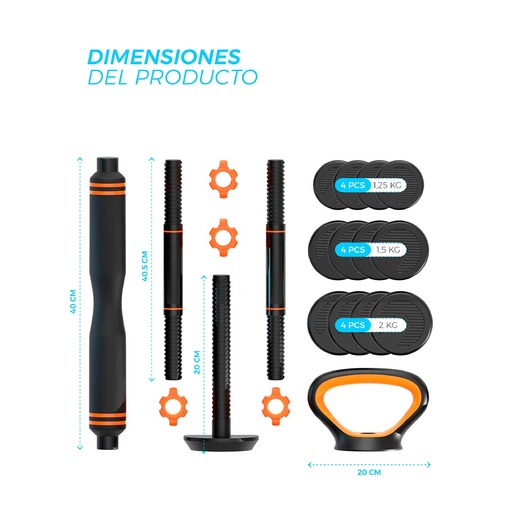 Kit Xiaomi com halteres, barras e kettlebells