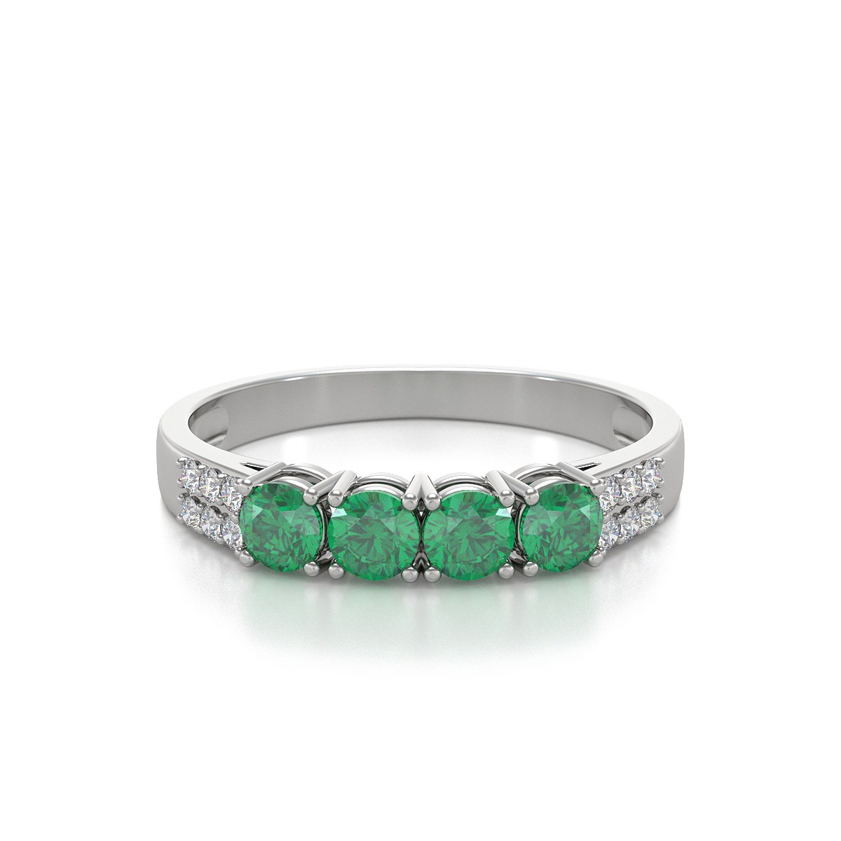 Bague ADEN Or 585 Blanc Emeraude et diamants 2.382grs