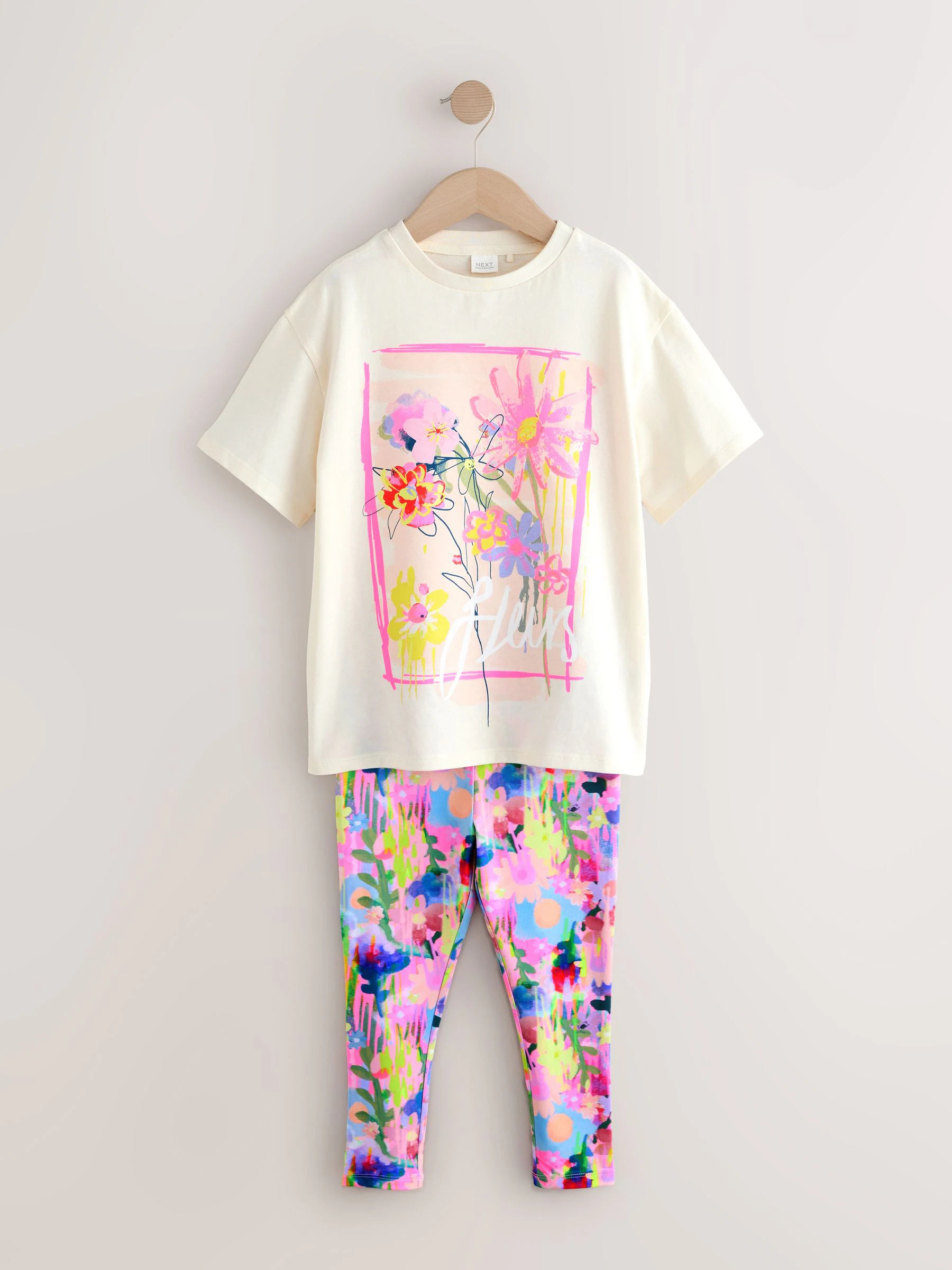 Bloemenpailletten - Set van T-shirt en legging (3-16 jr)
