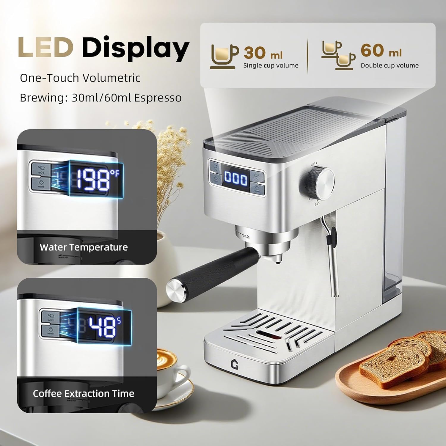 Kaffeemaschine, 20 Bar Siebträger Mit Milchaufschäumer Für Espresso, Cappuccino Und Latte - Kompakte Espressomaschine Mit Thermoblock, Heißwasserfunktion & Entkalkungsanzeige - Perfekt Für Haushalt Un