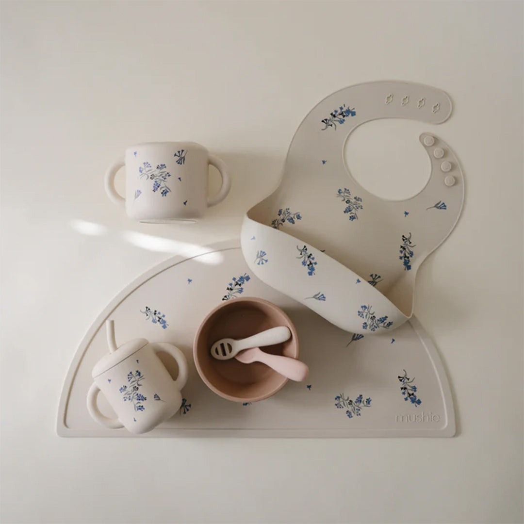 mushie siliconen kinderbeker met rietje - lilac flowers
