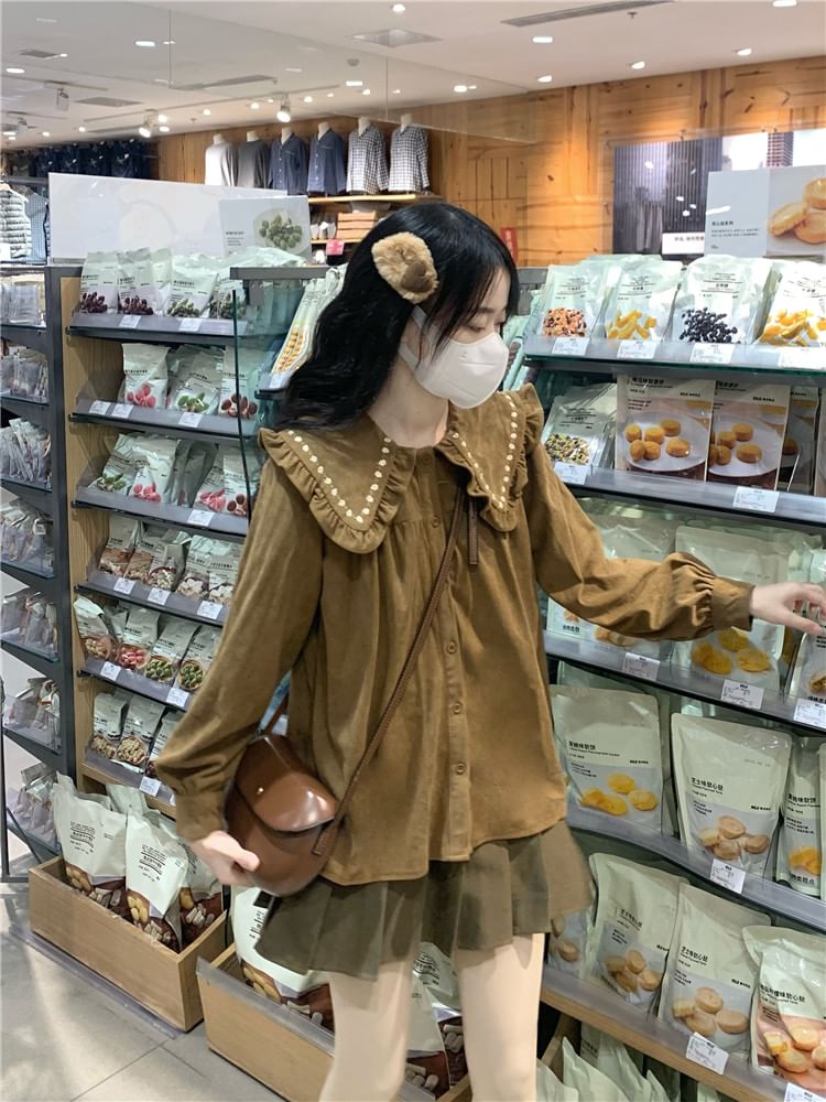 DiBi - Blouse met lange mouwen, Peter Pan-kraag en borduurwerk