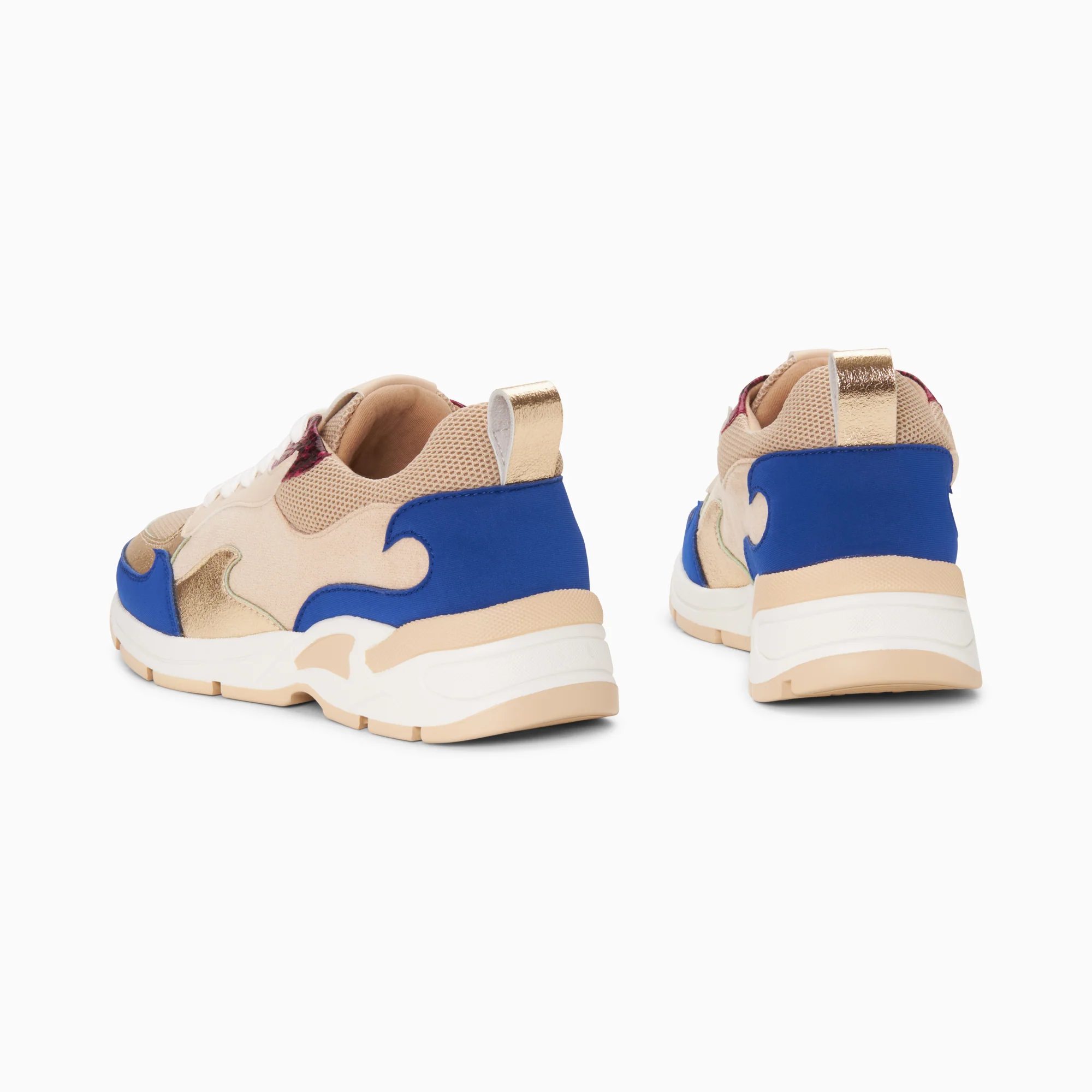 Sneakers-Baskets flamme Nora beige et bleu