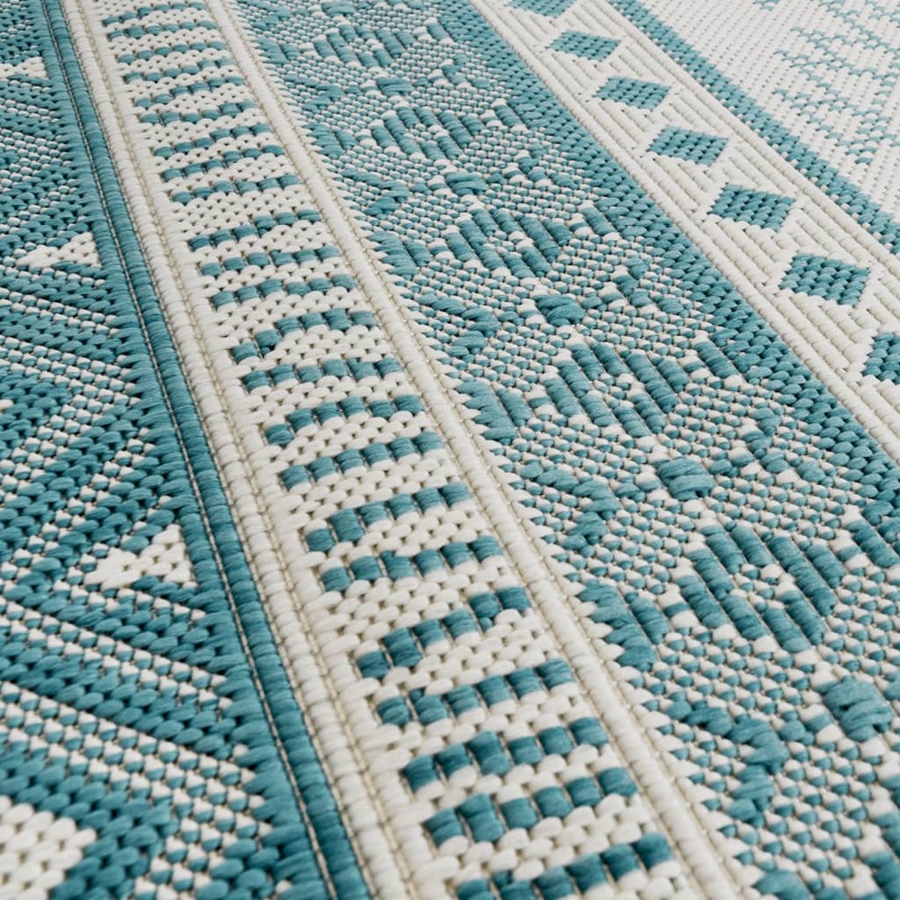 Tapis d'extérieur aqua et blanc 100x200 cm design réversible