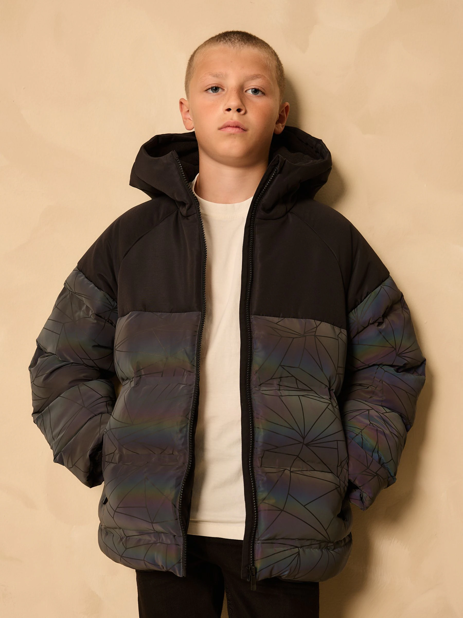 Zwart - Reflecterende, regenbestendige microfleece gevoerde jas (3-16jr)