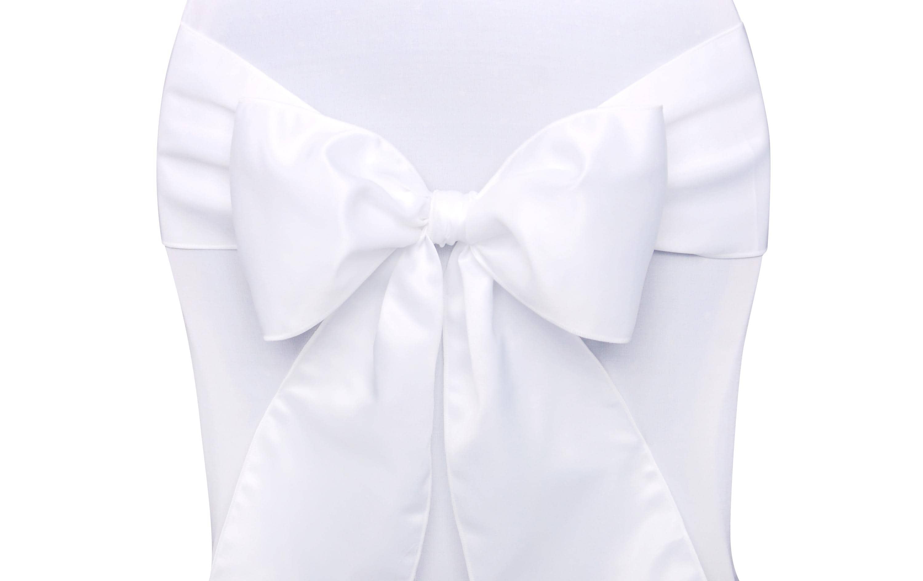 Hochzeitsaccessoire Stuhlschleife Satin 15 x 275 cm, WeissStuhlschärpe für den gedeckten Tisch an der Hochzeit und Festen wie Geburtstagspartys oder Silvester