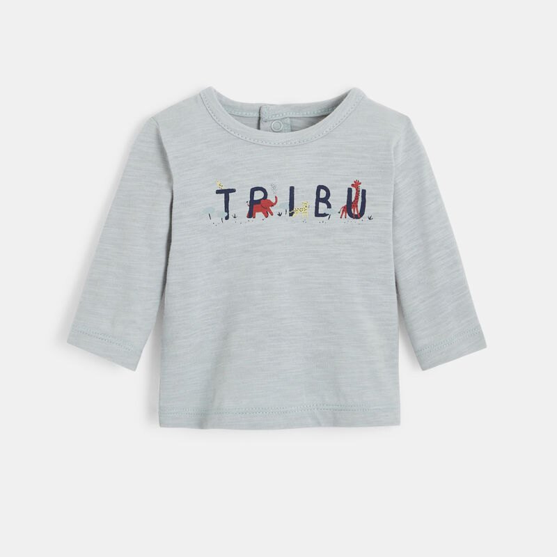 T-shirt manches longues bébé en jersey flammé bio vert Absorba Vert