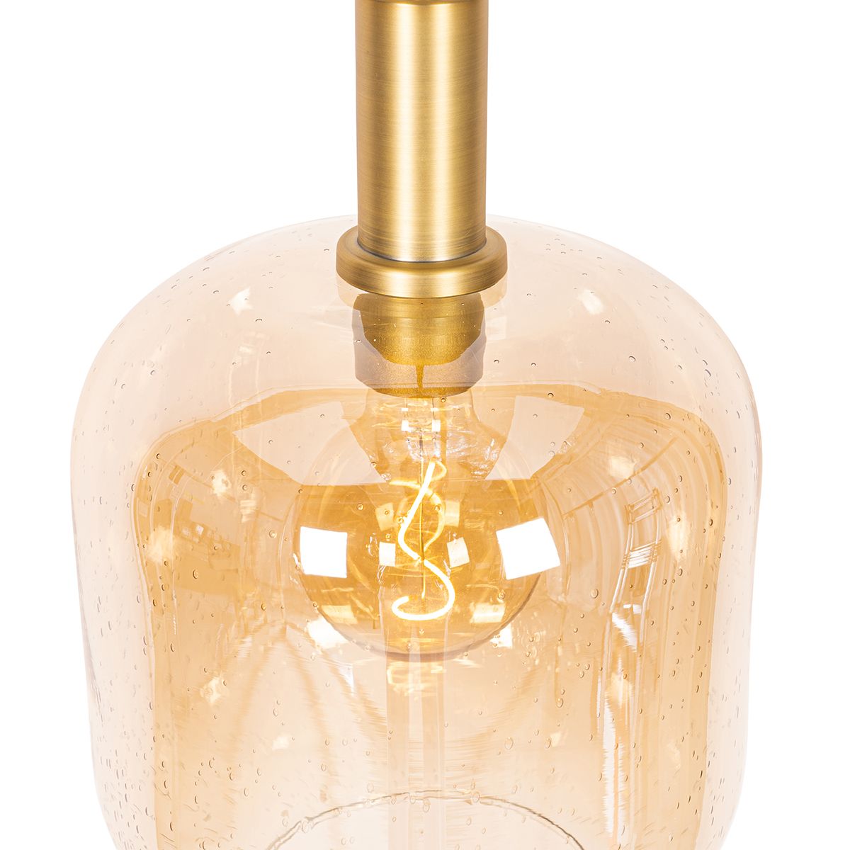 Smart hanglamp zwart met messing en amber glas incl. Wifi G95 - Zuzanna