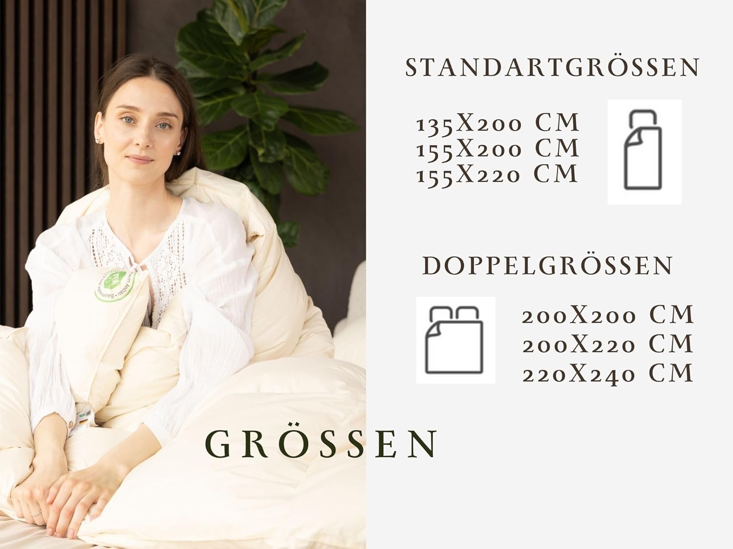 Bio-Luxe-KBA TESTSIEGER W4 MEDIUM GANZJAHRESDECKE Organic 100% GÄNSE Daunendecke Deutsche Qualität Downpass (135 x 200 cm)