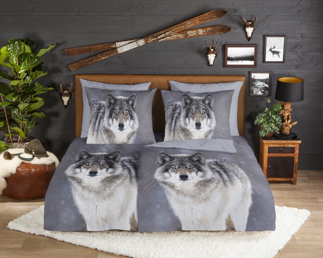 good morning Wendebettwäsche »Wolfie« 2 Stk. tlg. Flanell, Biber, Winter, Warm, Reissverschluss, Wendeoptik, Wolf, Grau