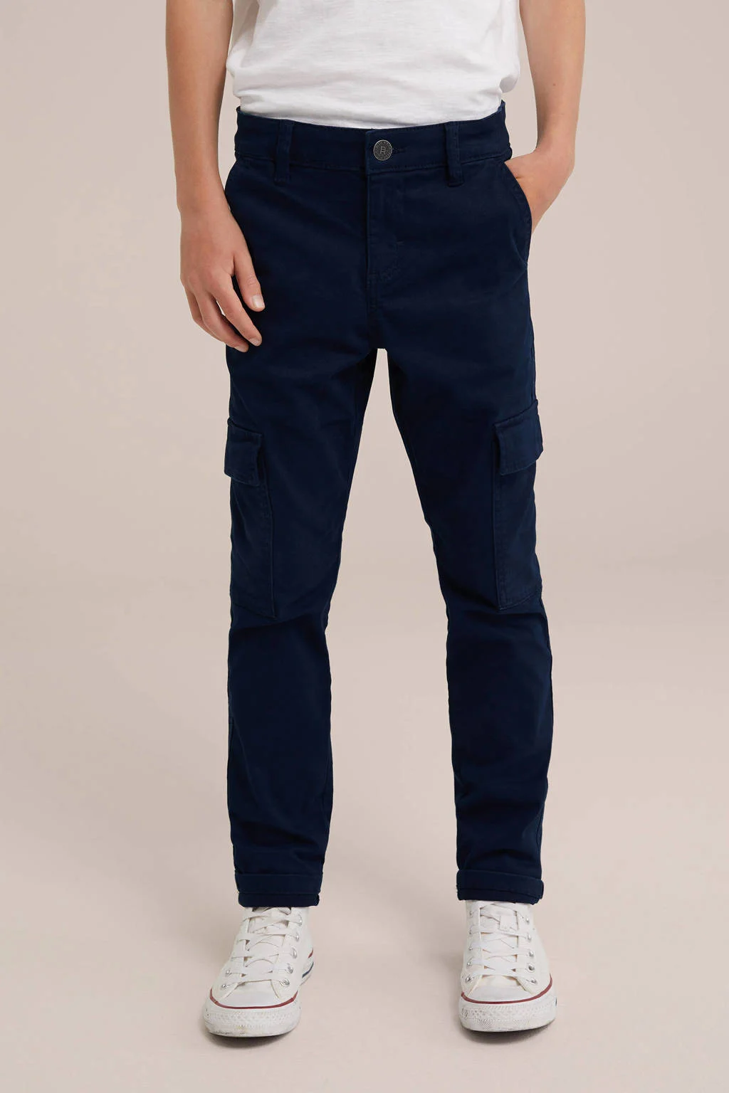 WE Fashion slim fit cargobroek royal navy