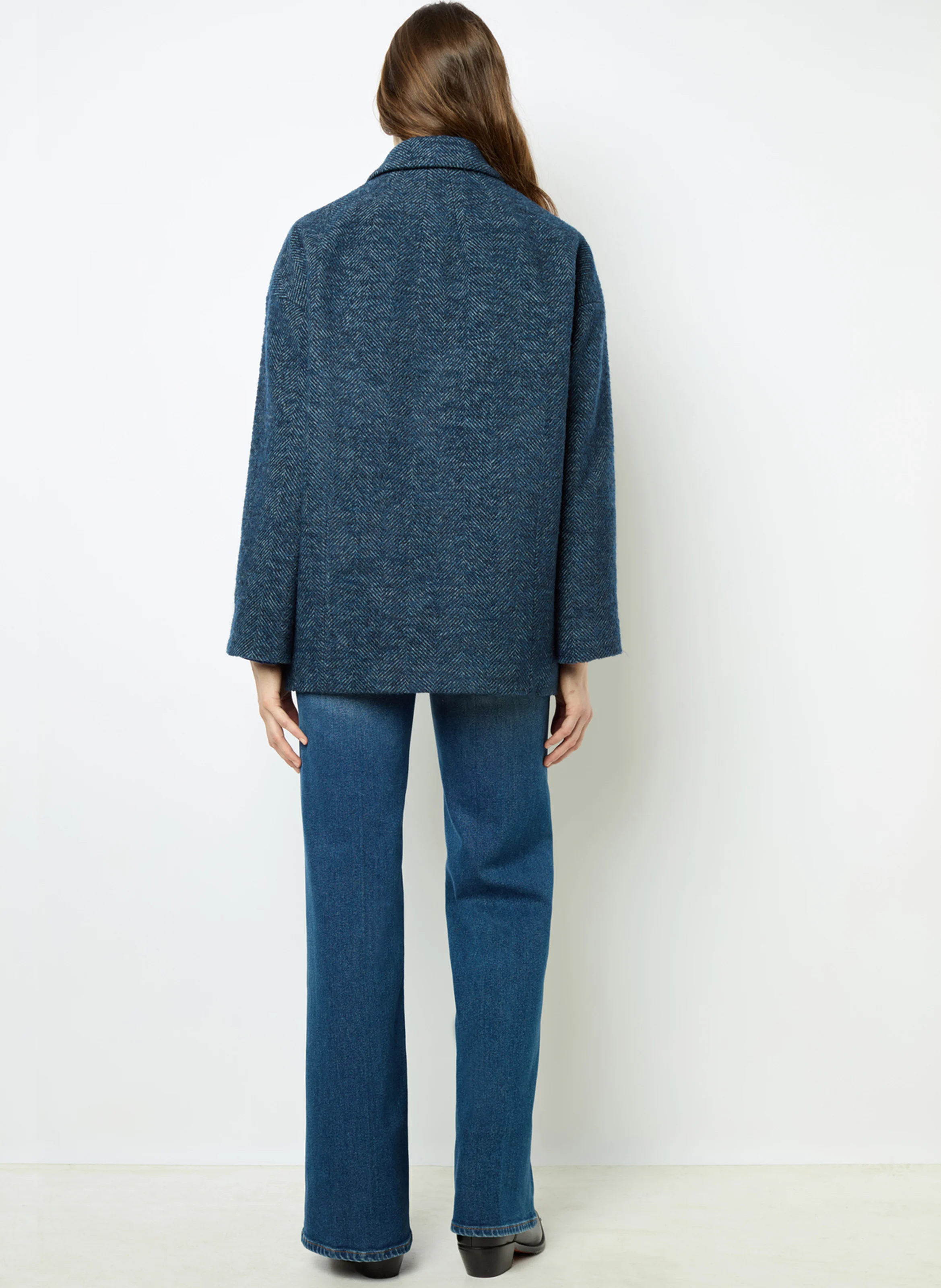 LEDA - Manteau court col tailleur en laine mélangée | Bleu