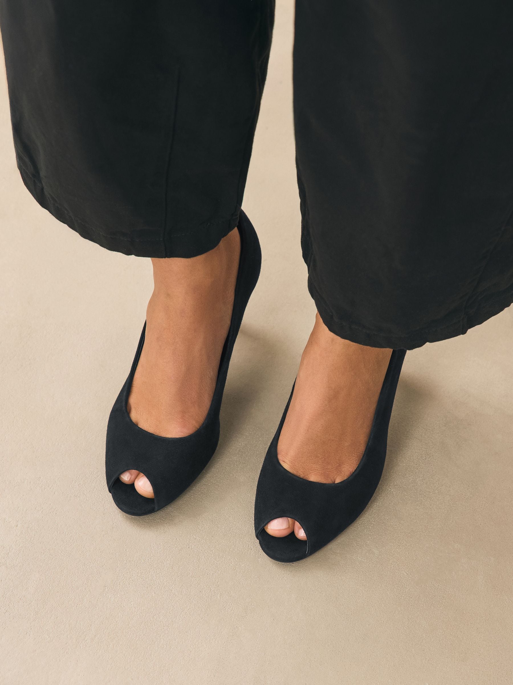 Zwart suède - Premium Leather Peep Toe Heels