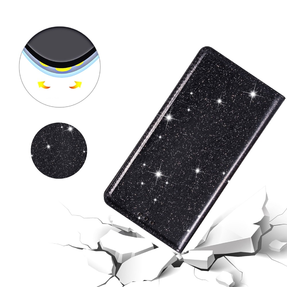 Samsung Galaxy S25 Edge Flip Wallet Cover Leder Tasche Glitzer Optik - Schwarz
