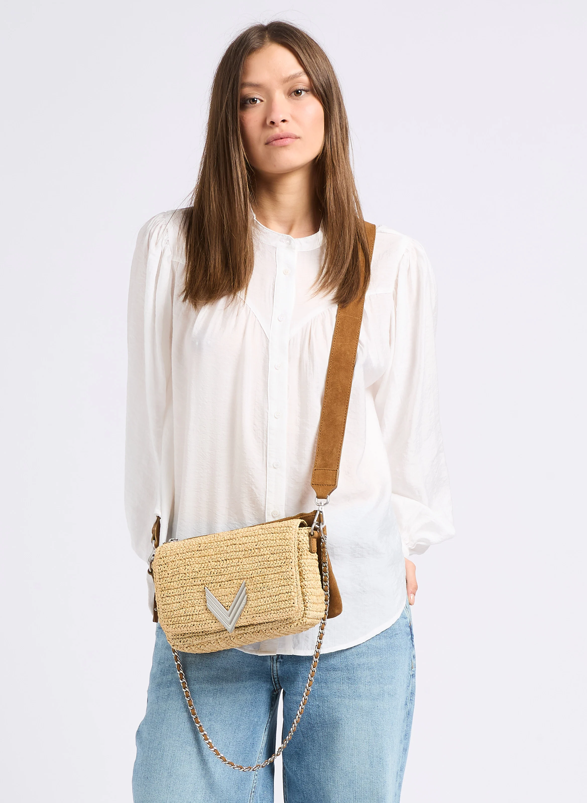 Sac bandoulière bi matière | Blanc
