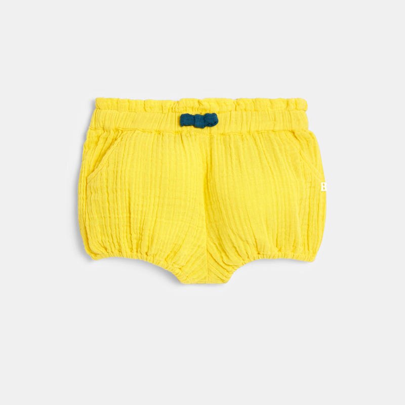 Short élastiqué gaze de coton jaune bébé fille Jaune